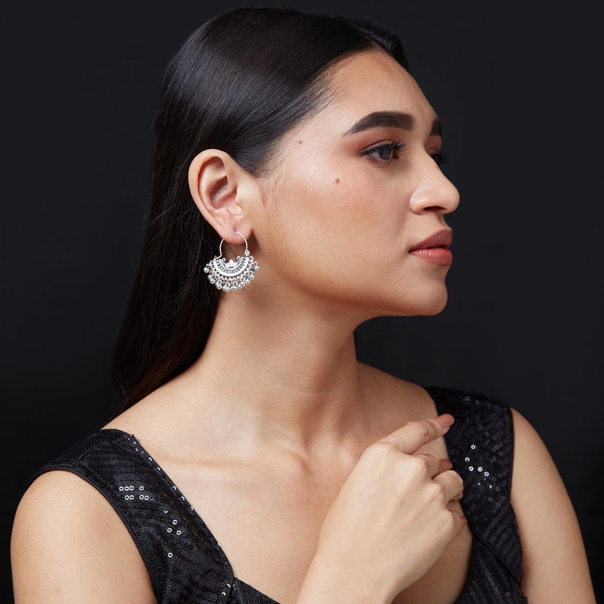 Accessorize London Women'S Oxidised Chandballi Earrings
