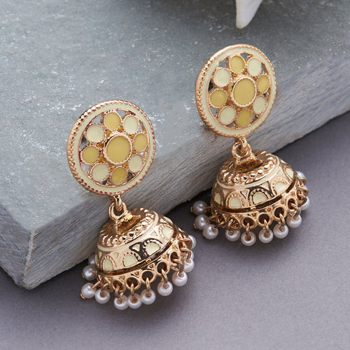 Accessorize London Women's Pretty Enamel Yellow Jhumka