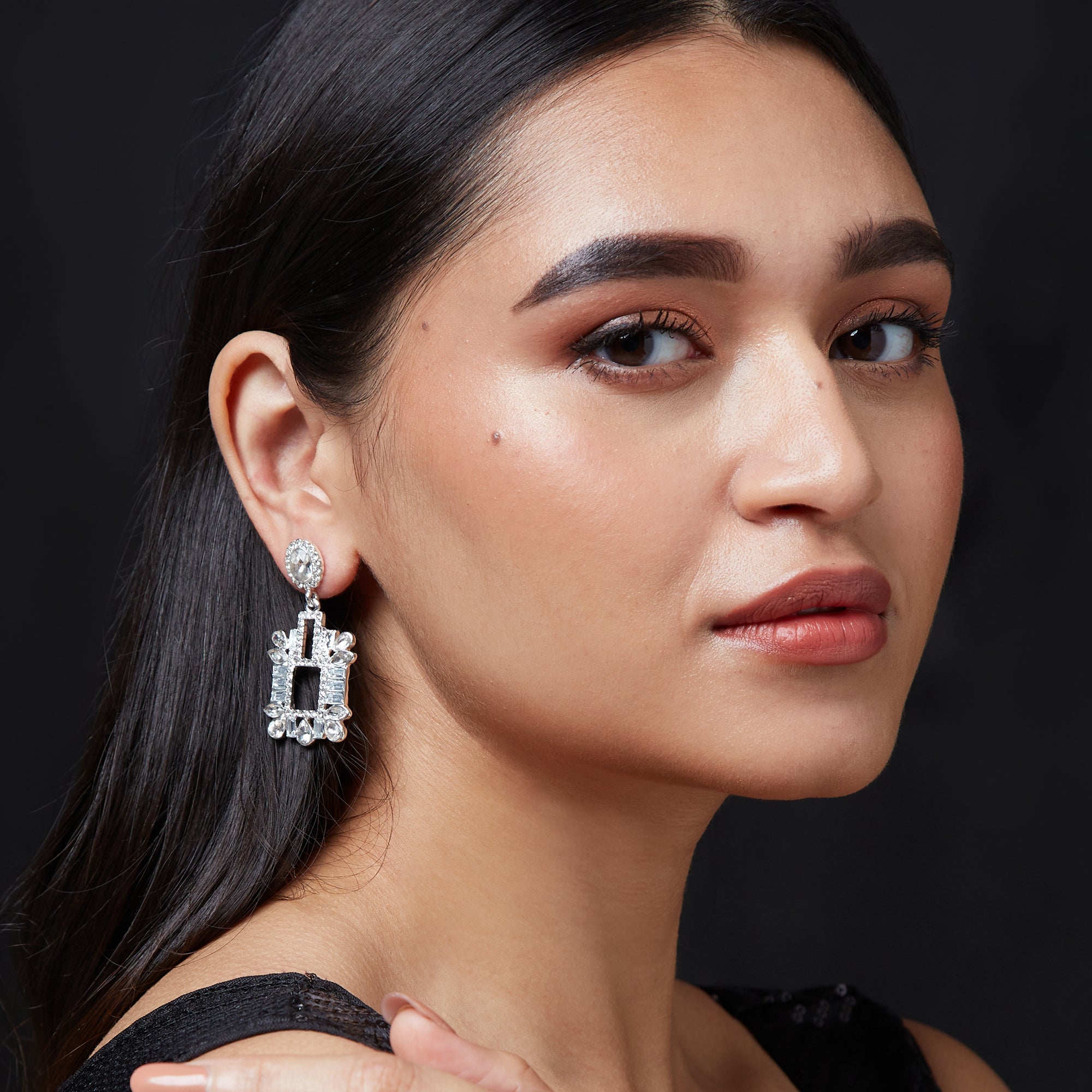 Accessorize London Women's Silver Deco Crystal Drops Earring