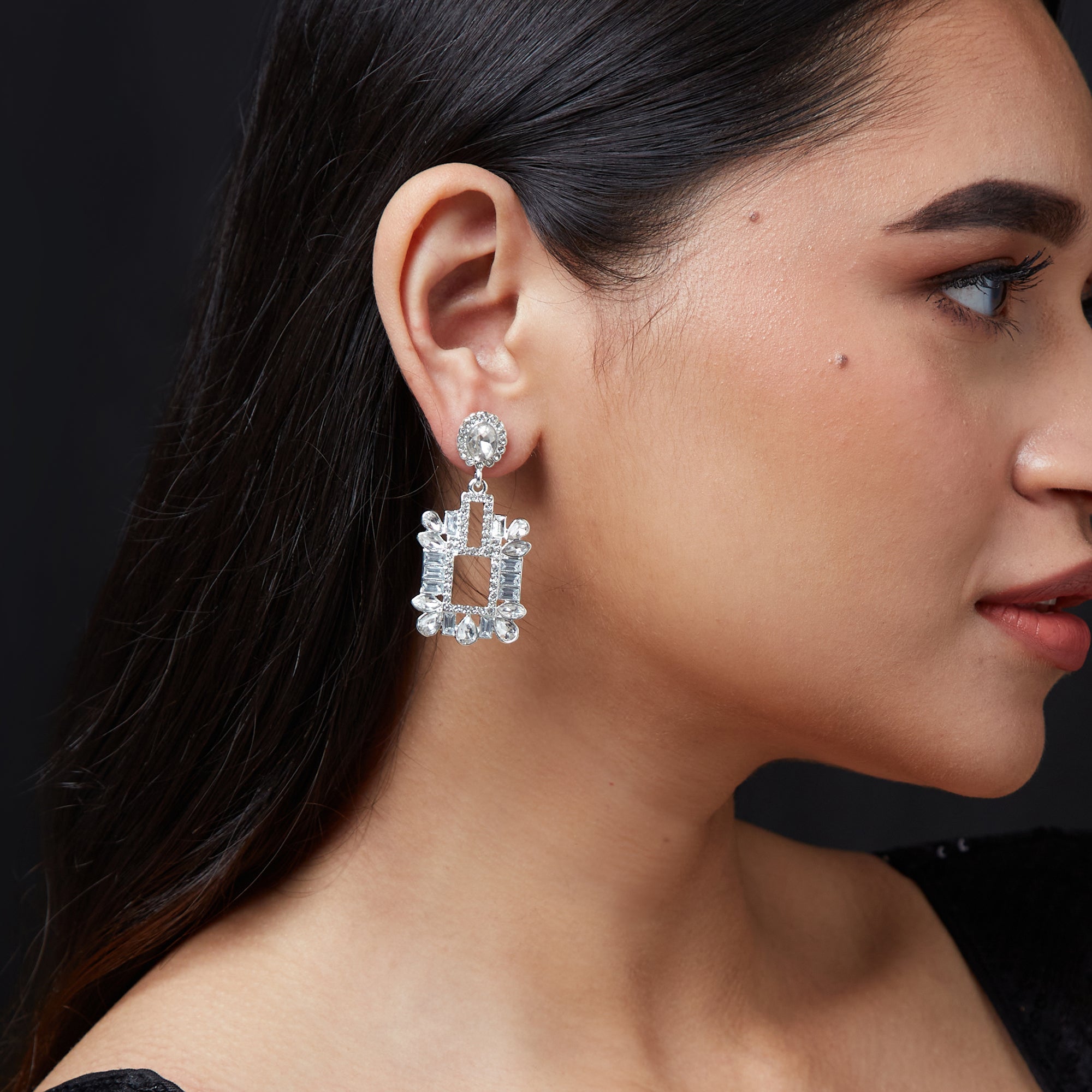 Accessorize London Women's Silver Deco Crystal Drops Earring