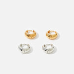 Real Gold Plated set of 2 Mixed Plate Chubby Huggies Earring For Women By Accessorize London