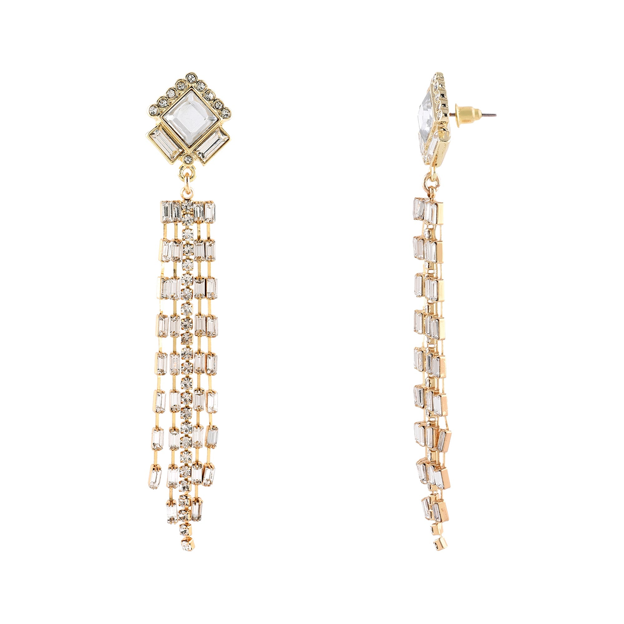 Accessorize London Women's Contemporizes Gold Crystal Deco Tassel Earring