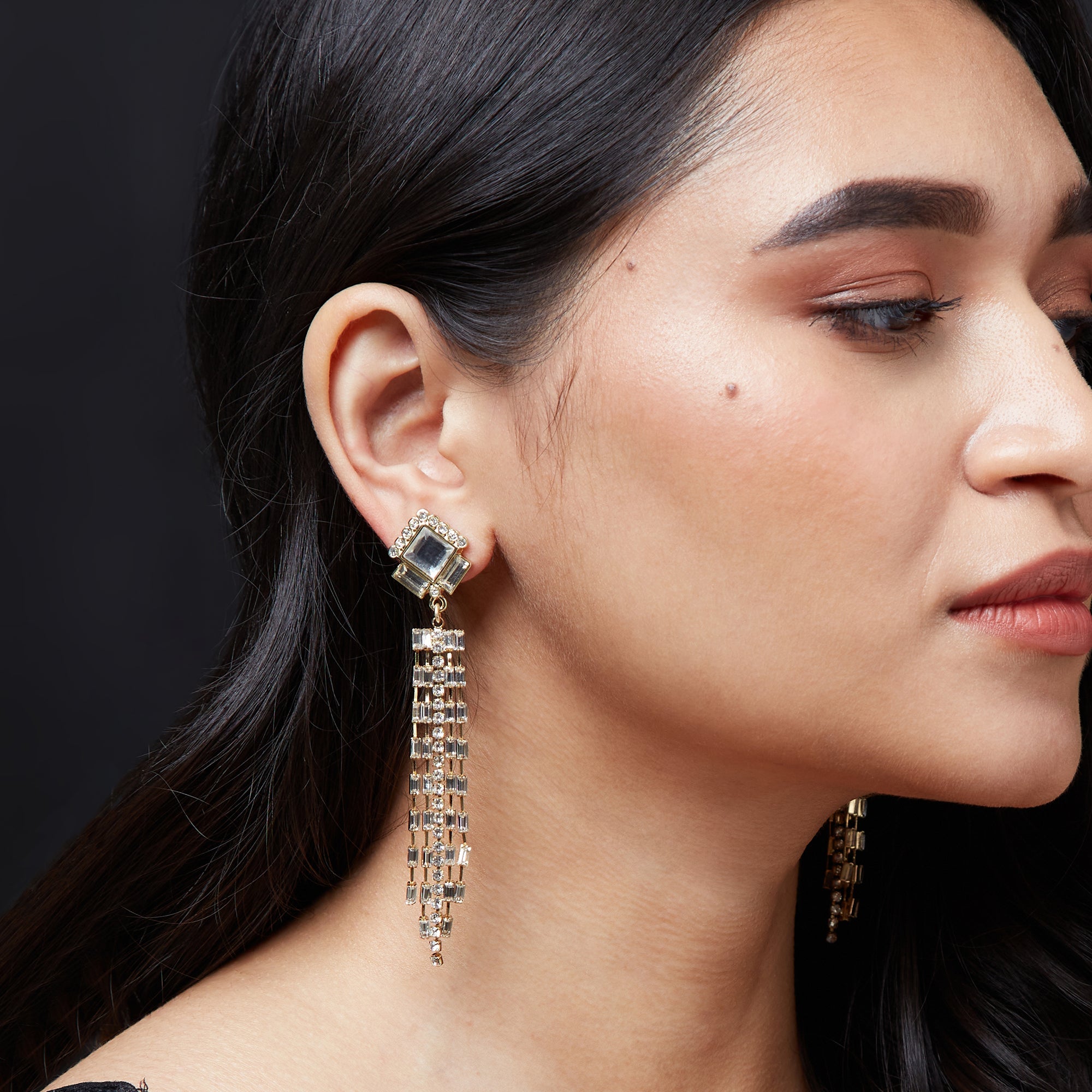 Accessorize London Women's Contemporizes Gold Crystal Deco Tassel Earring