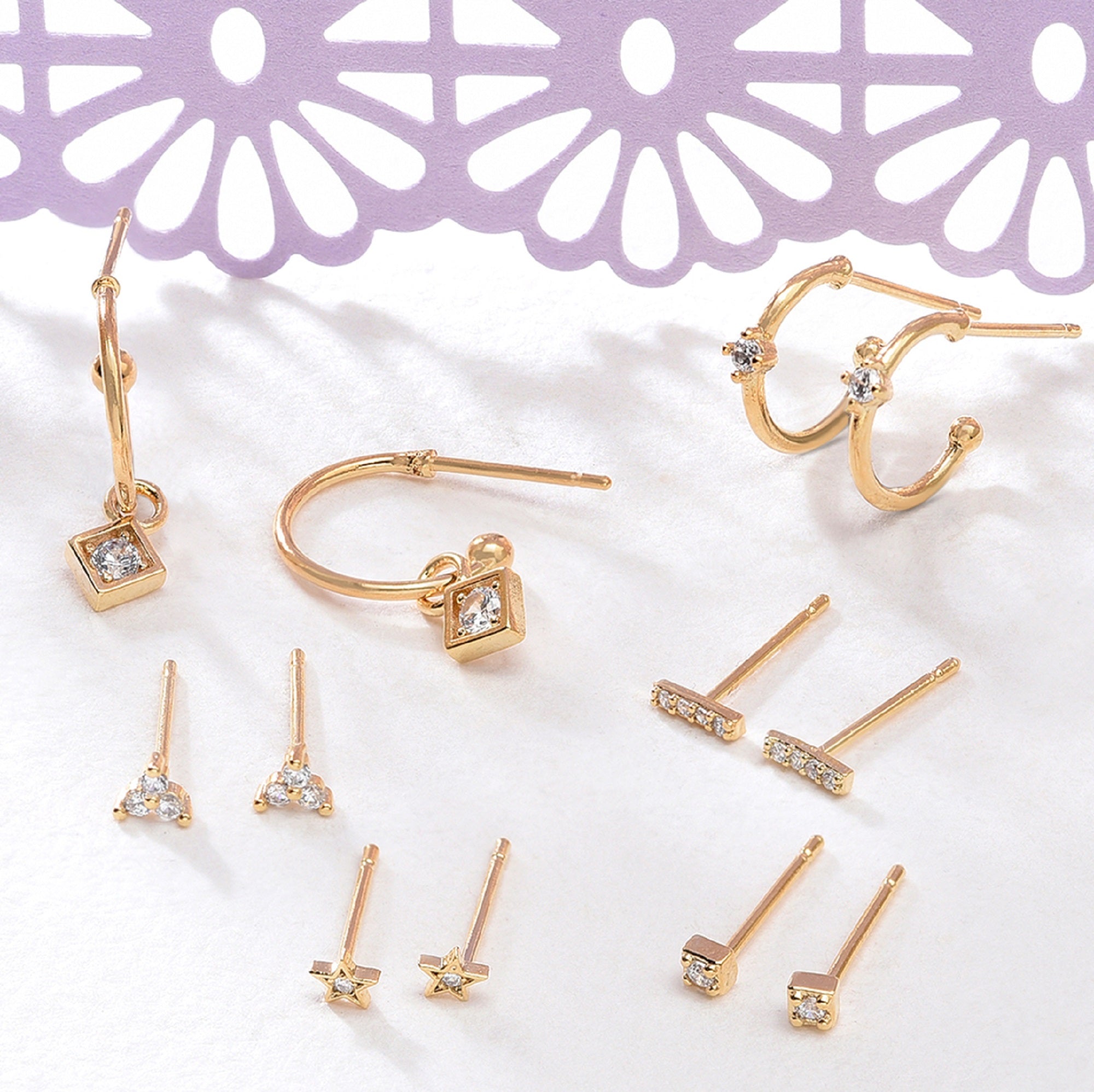 Real Gold Plated Set Of 12 Pave Hoop & Stud Earring Pack For Women By Accessorize London