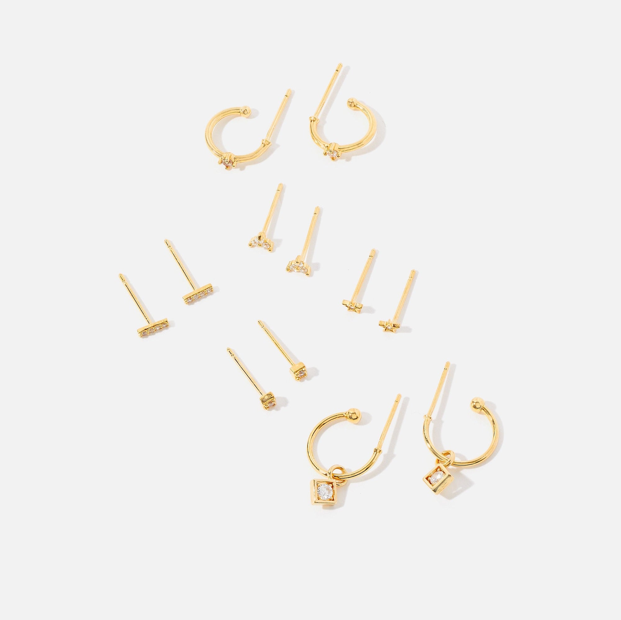 Real Gold Plated Set Of 12 Pave Hoop & Stud Earring Pack For Women By Accessorize London