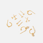 Real Gold Plated Set Of 12 Pave Hoop & Stud Earring Pack For Women By Accessorize London