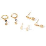 Real Gold Plated Set of 3 Celestial Facet Bead Drop Hoop Earring For Women By Accessorize London