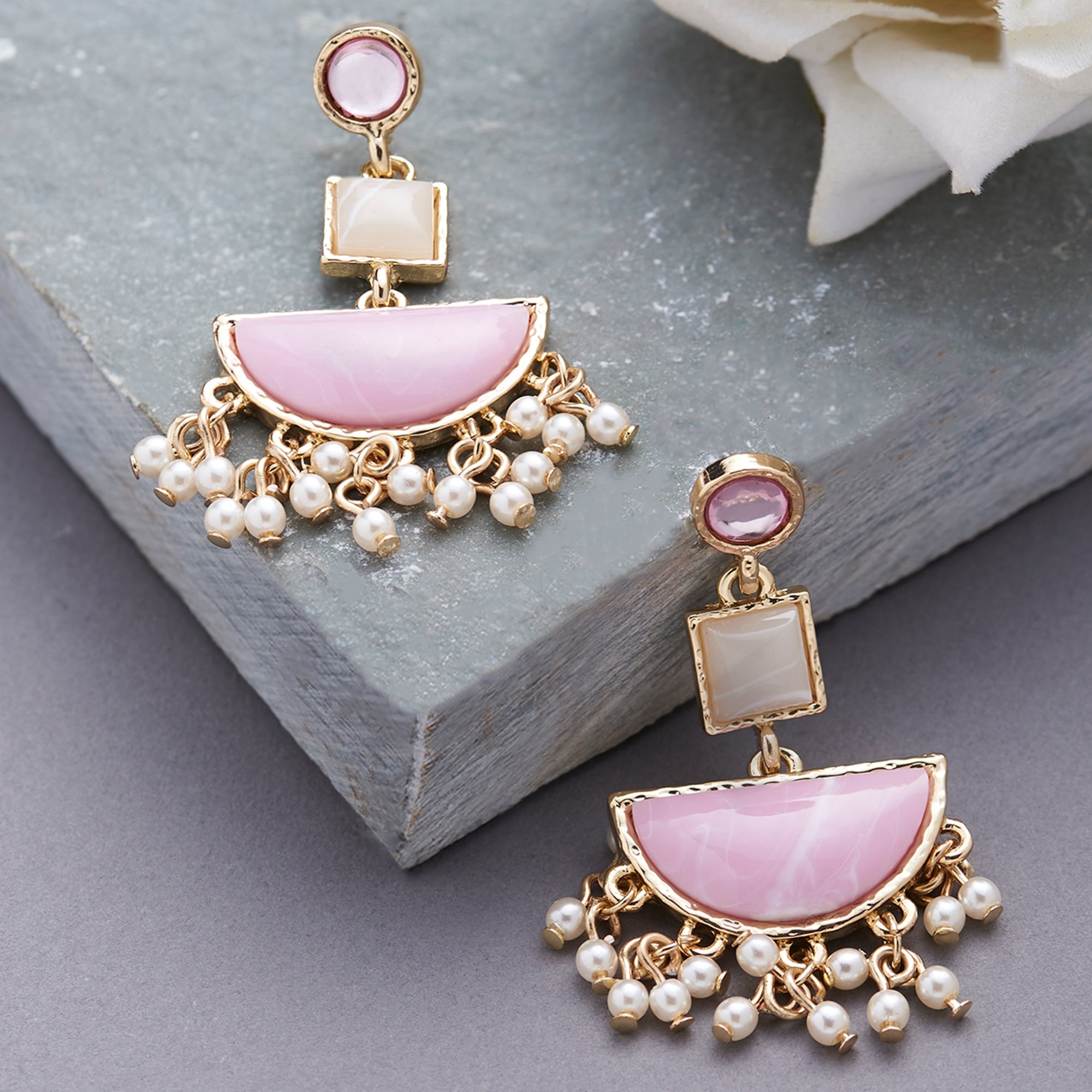 Accessorize London Women's Blush Pink Geo Drop Earrings