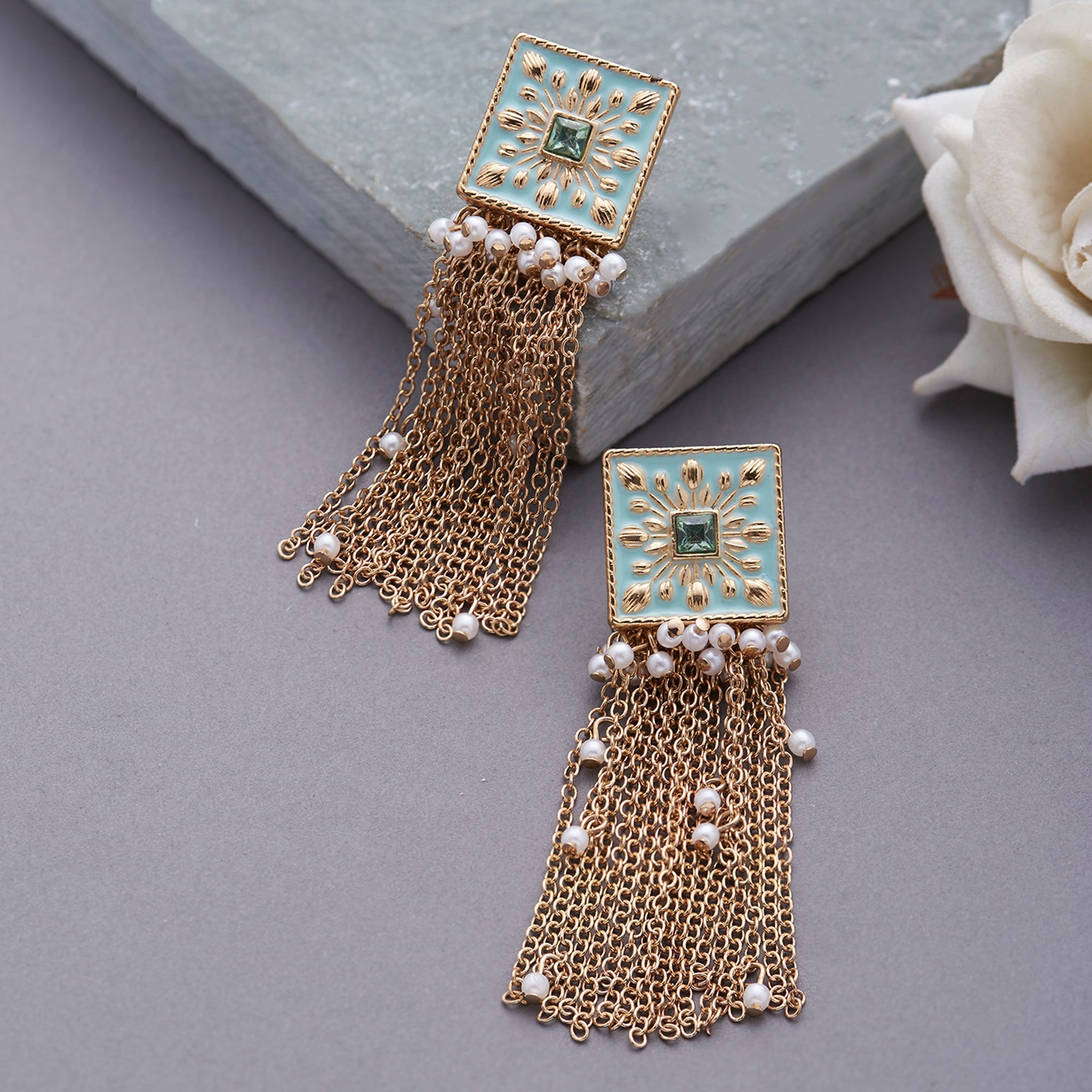 Accessorize London Women'S Gold Enamel Blue Tassel Earrings