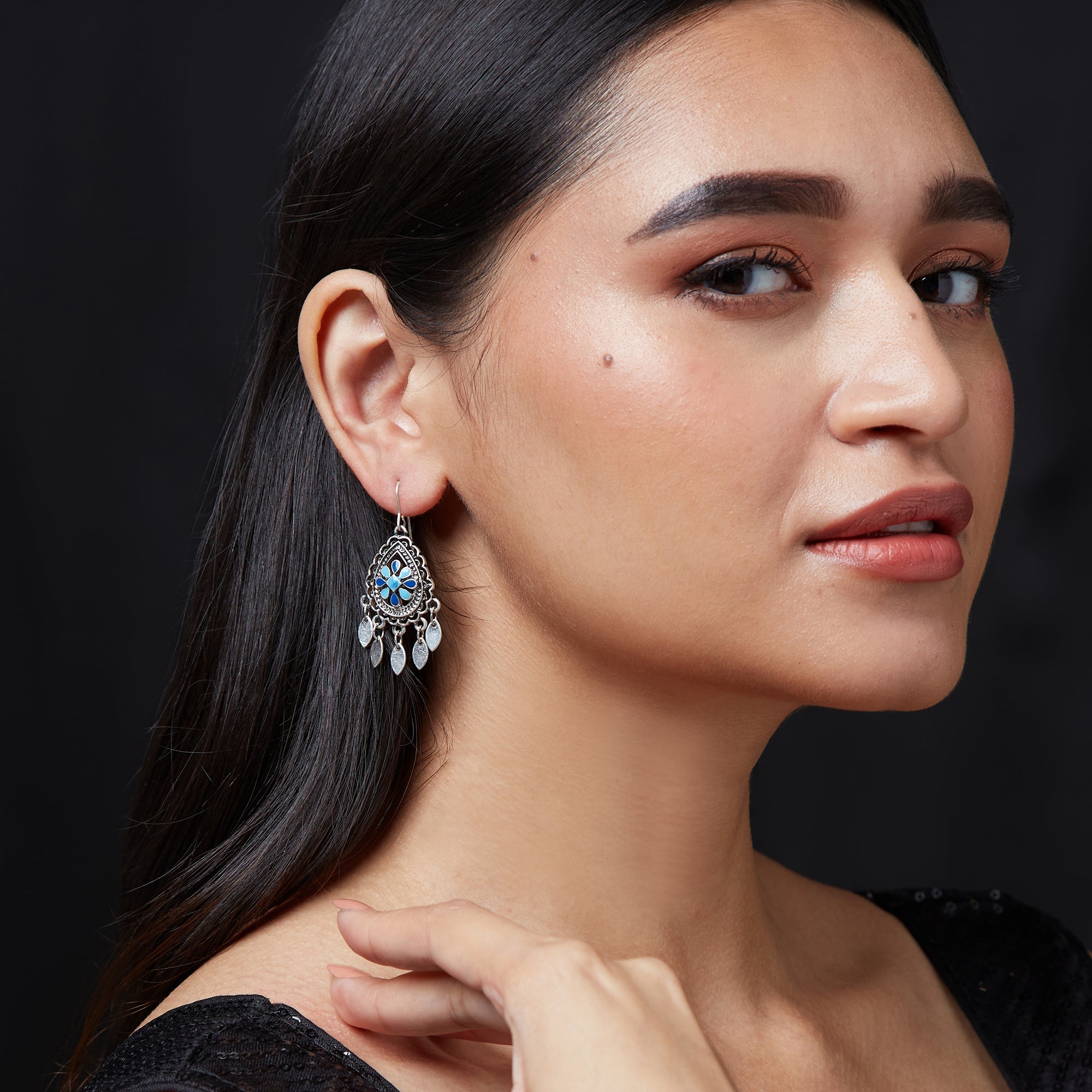 Accessorize London Women'S Oxidised Blue Teardrop Earrings