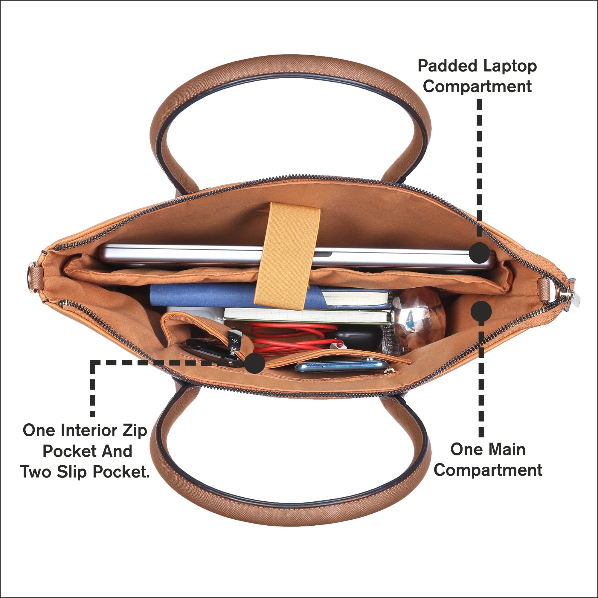 Accessorize London Women's Faux Leather Tan Sapphire laptop handheld Bag