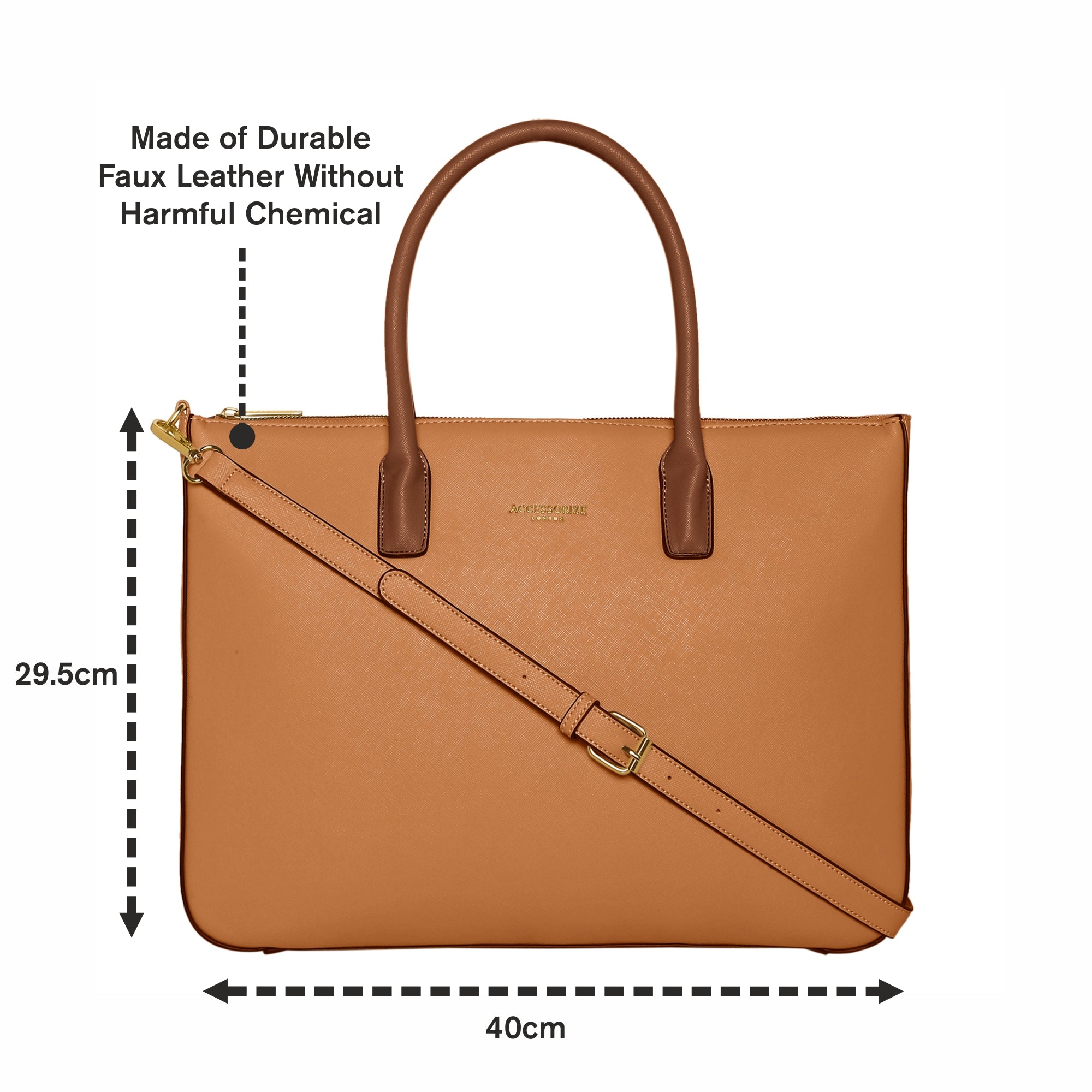 Accessorize London Women's Faux Leather Tan Sapphire laptop handheld Bag
