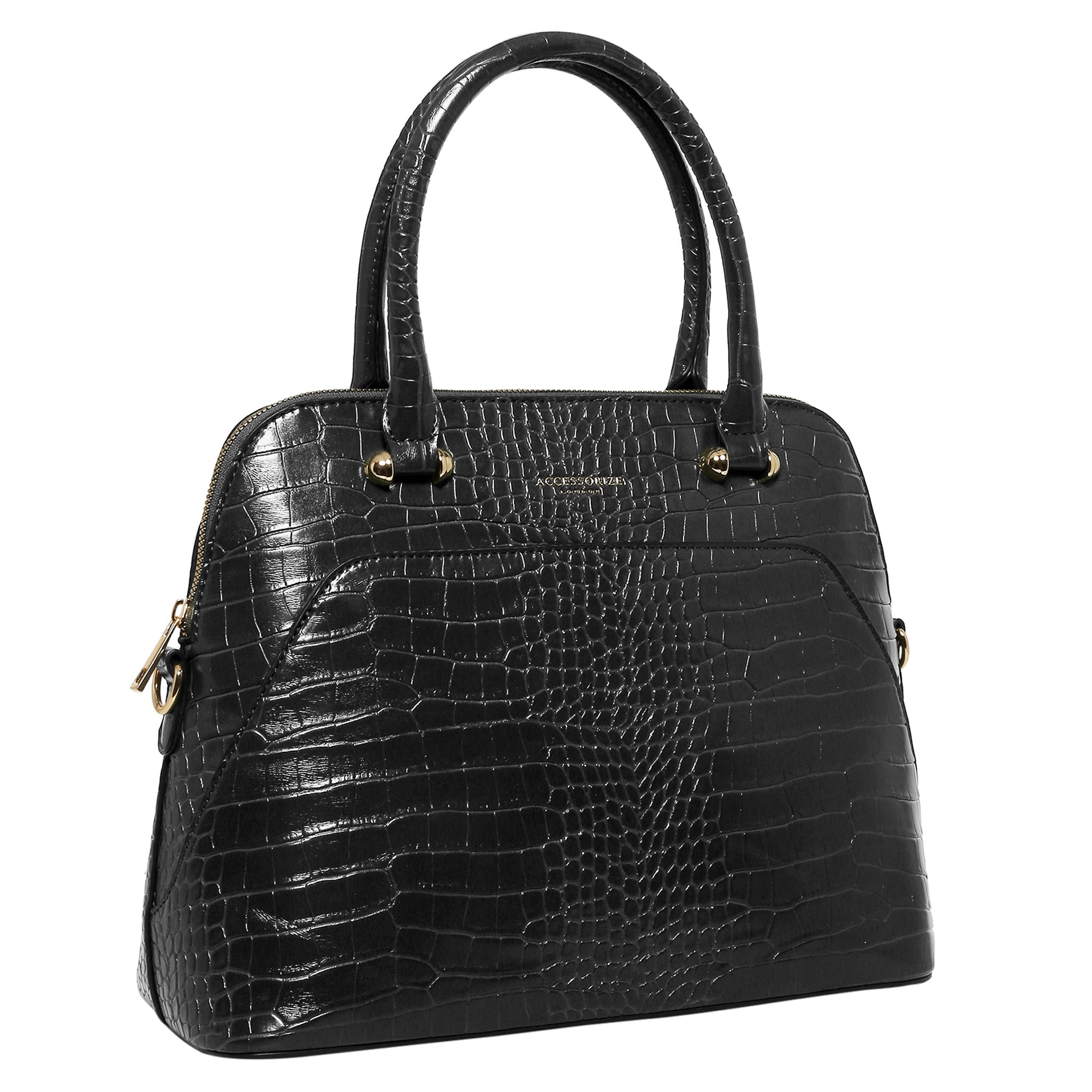 Accessorize London Women's Faux Leather black Thea croc handheld Bag