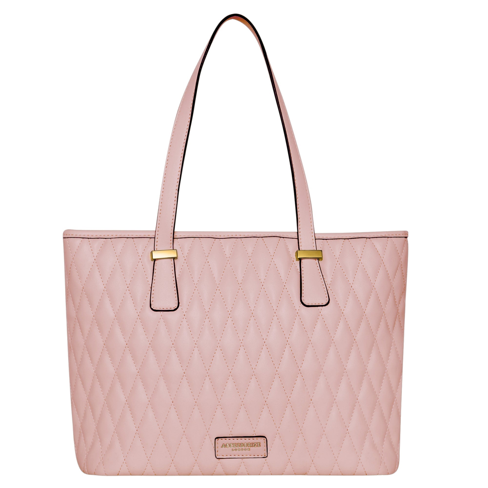 Accessorize London Women's Faux Leather Pink Lannister quilted tote Bag