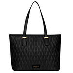 Accessorize London Women's Faux Leather Black Lannister quilted tote Bag