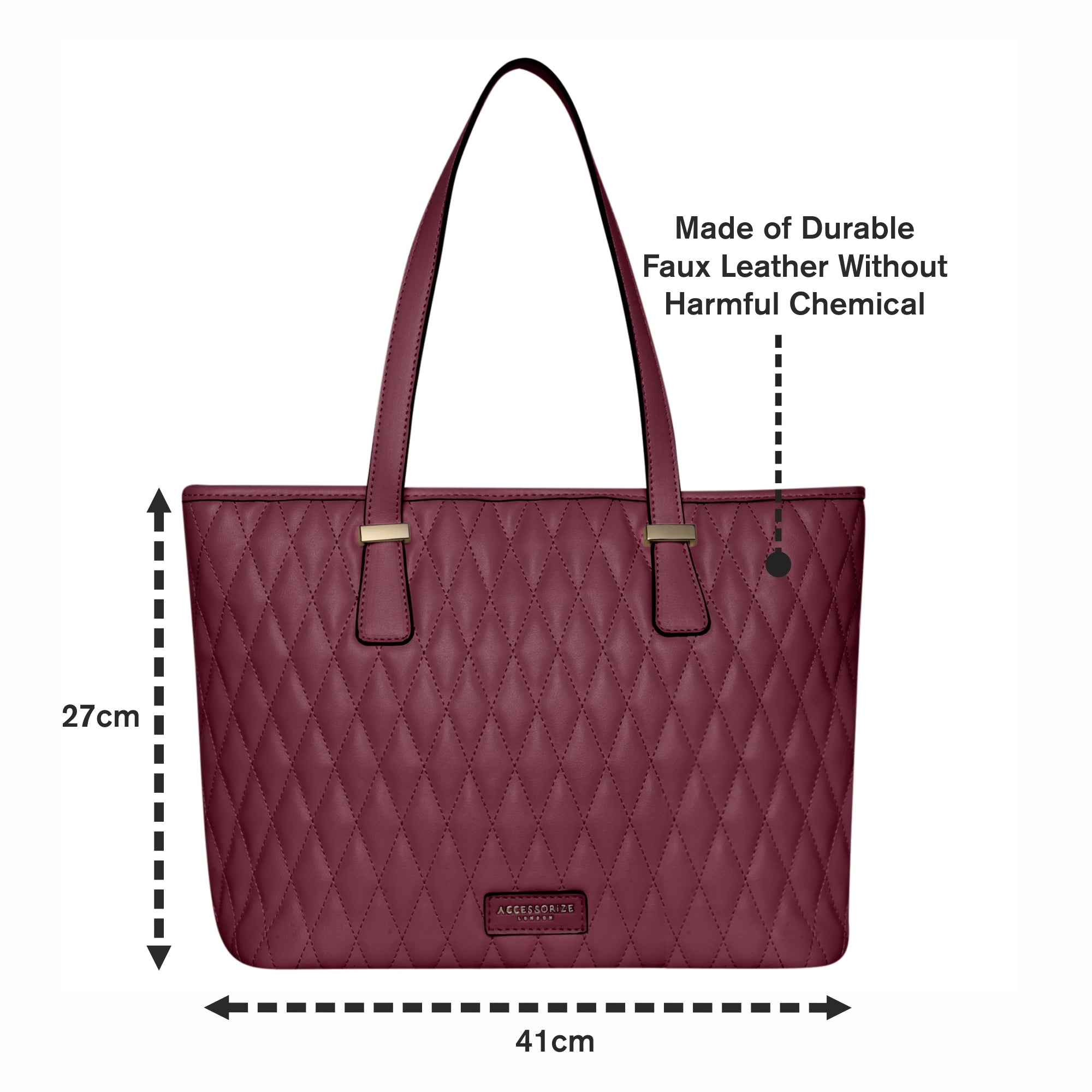 Accessorize London Women's Faux Leather Maroon Lannister quilted tote Bag