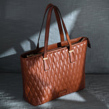 Accessorize London Women's Faux Leather Tan Lannister quilted tote Bag