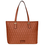 Accessorize London Women's Faux Leather Tan Lannister quilted tote Bag