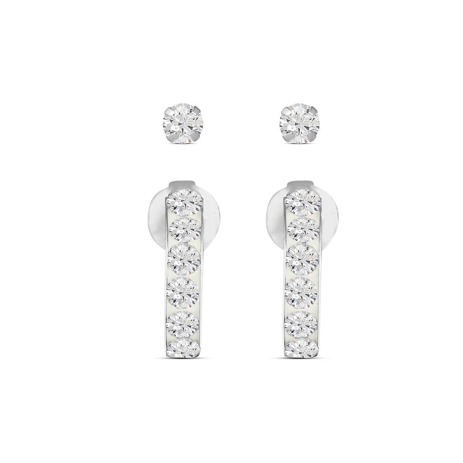 925 Pure Sterling Silver Sparkle Hoop And Stud Earring For Women