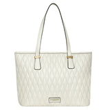 Accessorize London Women's Faux Leather White Lannister quilted tote Bag