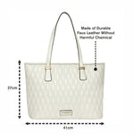 Accessorize London Women's Faux Leather White Lannister quilted tote Bag