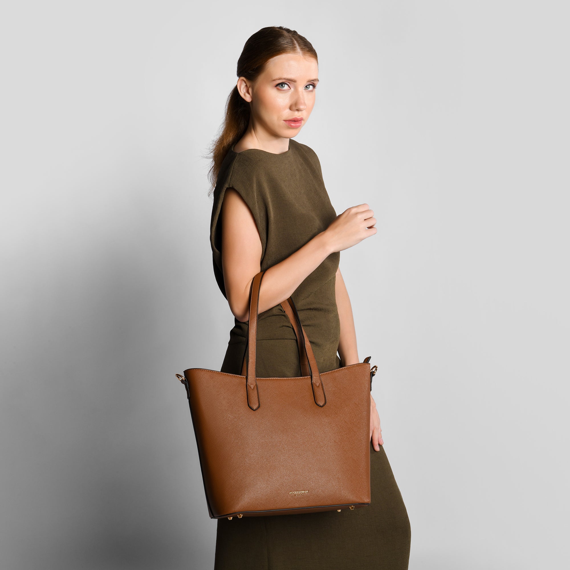 Buy Faux Leather Tan Daffodil Tote Bag Online - Accessorize India