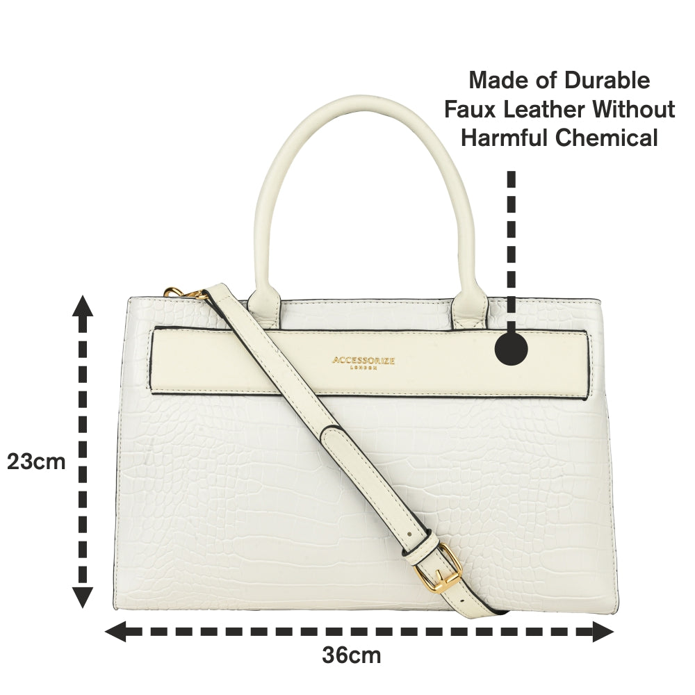 Accessorize London Women's Faux Leather Ivory Beetel Croc Handheld Bag
