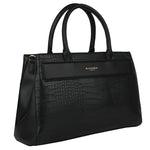 Accessorize London Women's Faux Leather Black Beetel Croc Handheld Bag