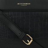 Accessorize London Women's Faux Leather Black Beetel Croc Handheld Bag
