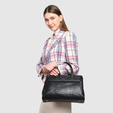 Accessorize London Women's Faux Leather Black Beetel Croc Handheld Bag