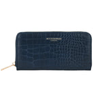 Accessorize London Women's Faux Leather Blue Adela Croc Zip around Large Wallet