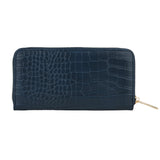 Accessorize London Women's Faux Leather Blue Adela Croc Zip around Large Wallet