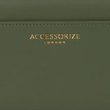 Accessorize London Women's Faux Leather Khaki Agnes Large Bifold Wallet