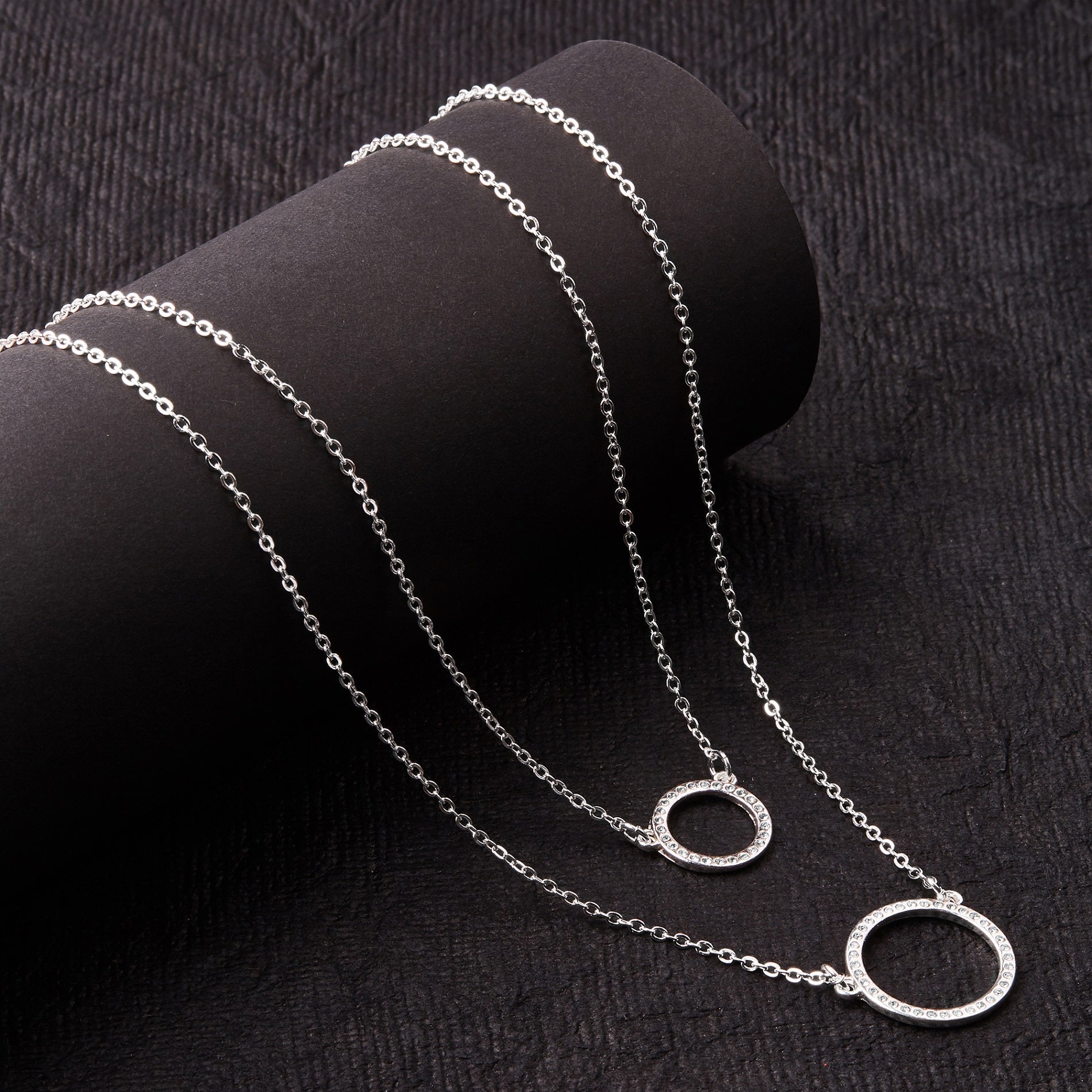 Accessorize London Women's Silver Midnight Sky set of 2 Circle Pave Necklaces