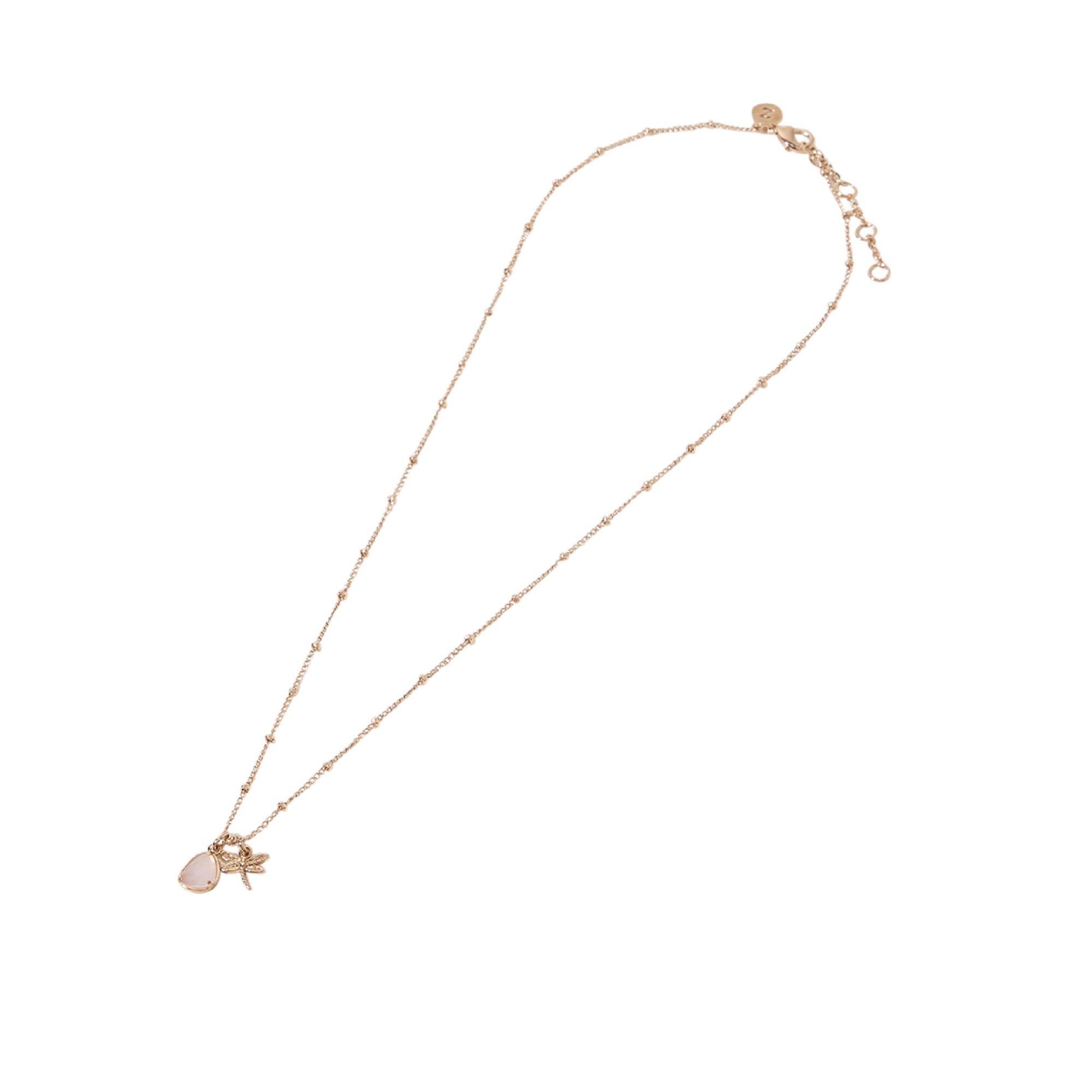 Real Gold Plated Rose gold Dragonfly & Rose Quartz Pendant