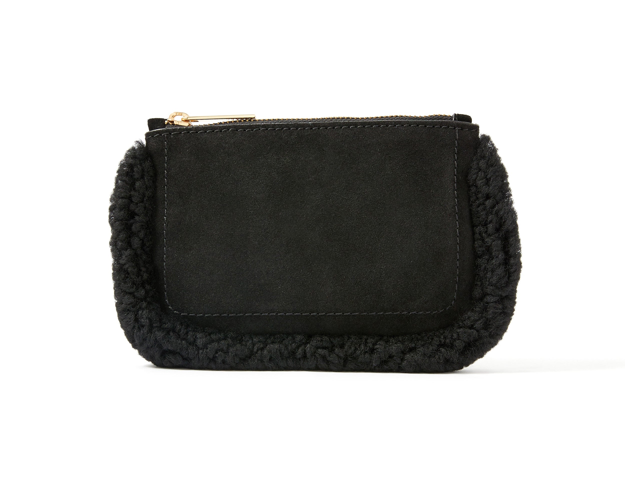 Accessorize London women's Real Leather Black Shearling Leather Pouch bag