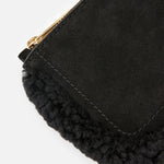 Accessorize London women's Real Leather Black Shearling Leather Pouch bag