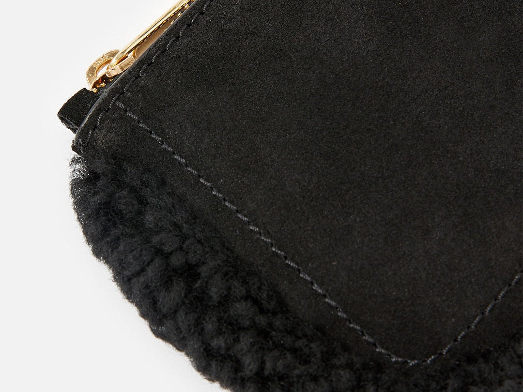 Accessorize London women's Real Leather Black Shearling Leather Pouch bag