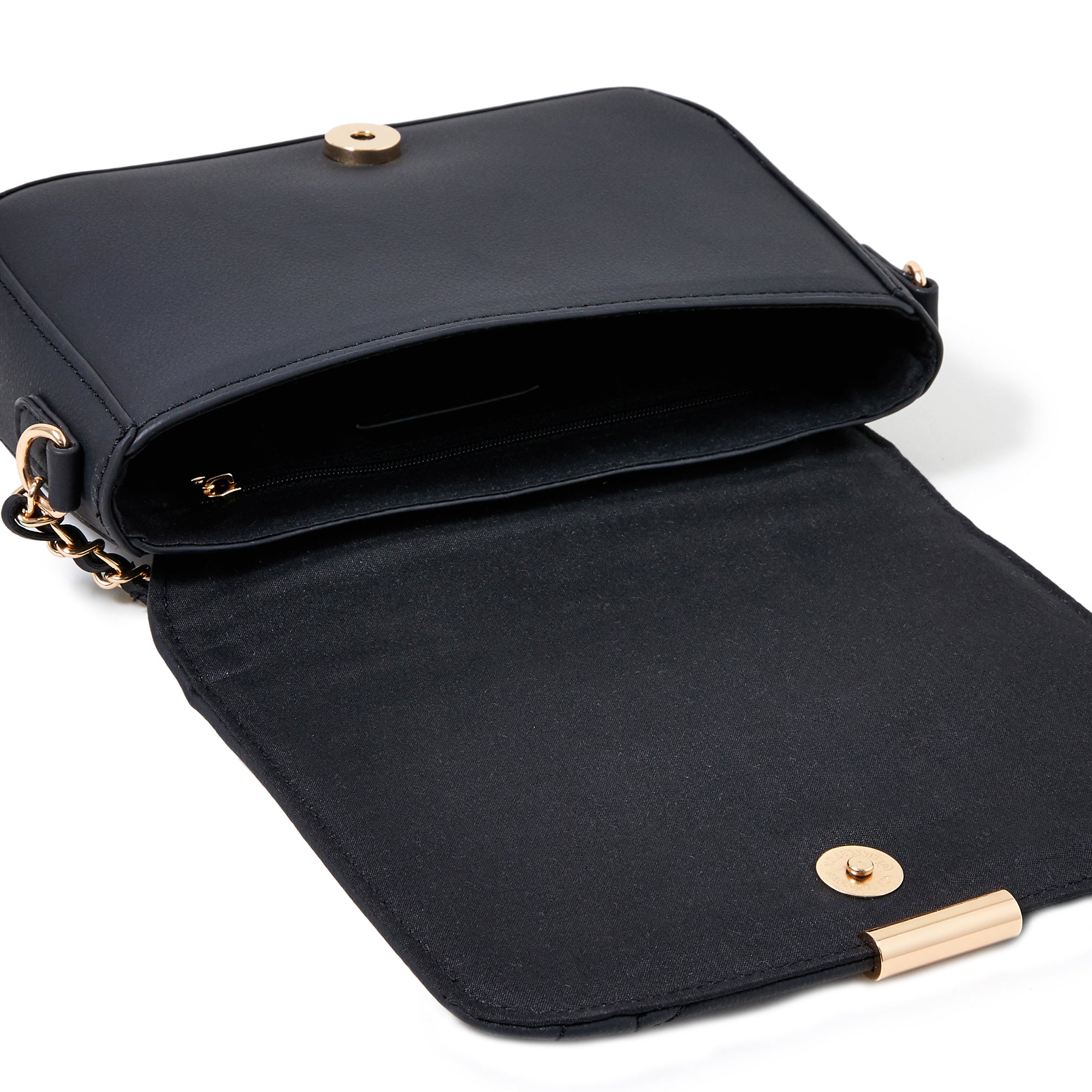 Accessorize London women's Faux Leather Black Chrissy Quilt Chain Sling bag