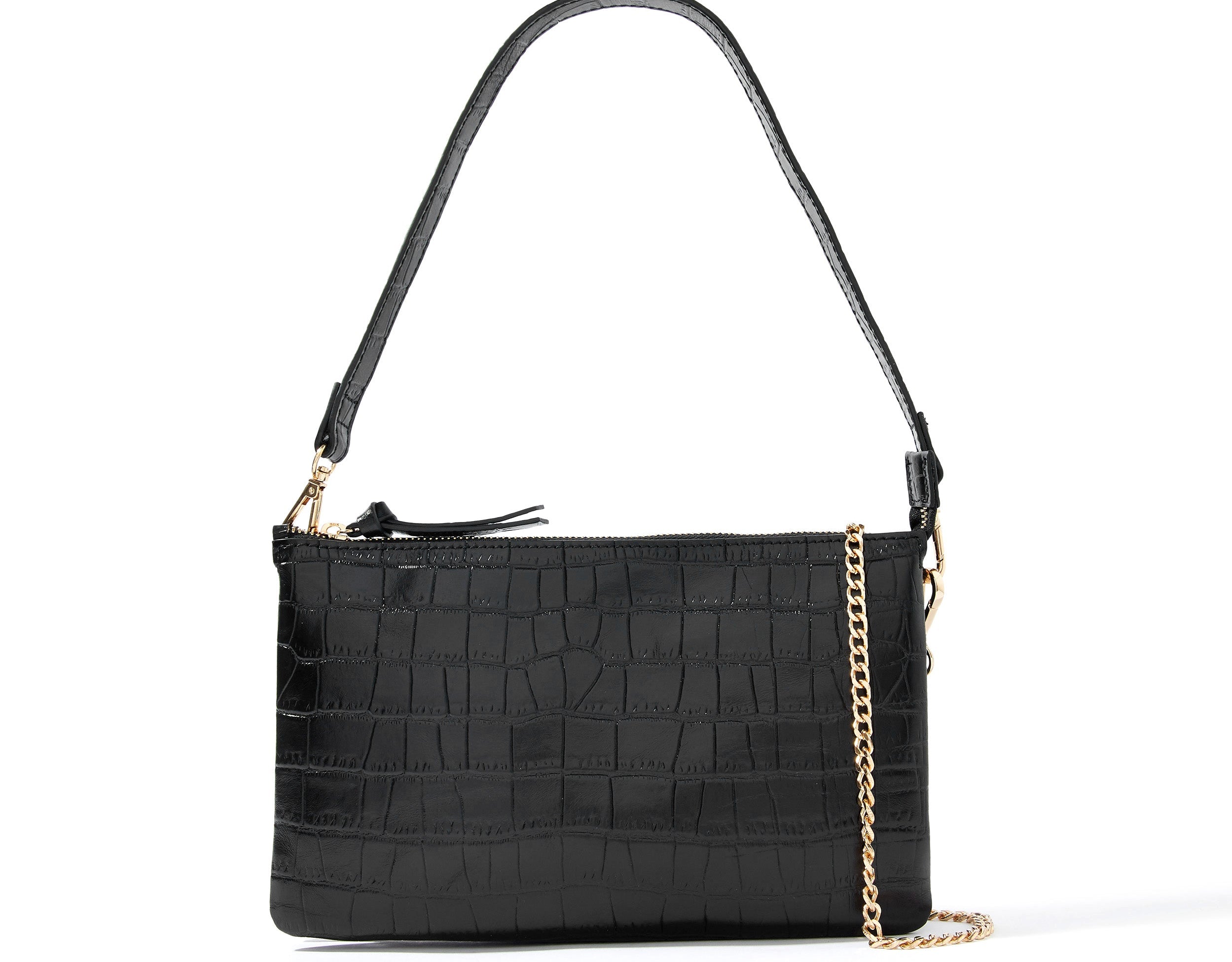 Accessorize London Women's Real Leather Black Small Chain Leather Shoulder Bag
