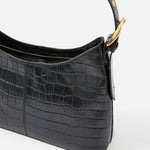 Accessorize London Women's Real Leather Black Croc Leather Shoulder bag