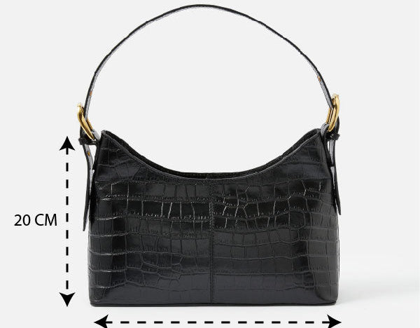 Accessorize London Women's Real Leather Black Croc Leather Shoulder bag