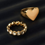 Accessorize London Women's Gold Feel Good Set of 2 bezel & Heart Signet Rings-Medium