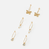 Accessorize London Women's Gold Set Of 3 Butterfly Hoop Earrings