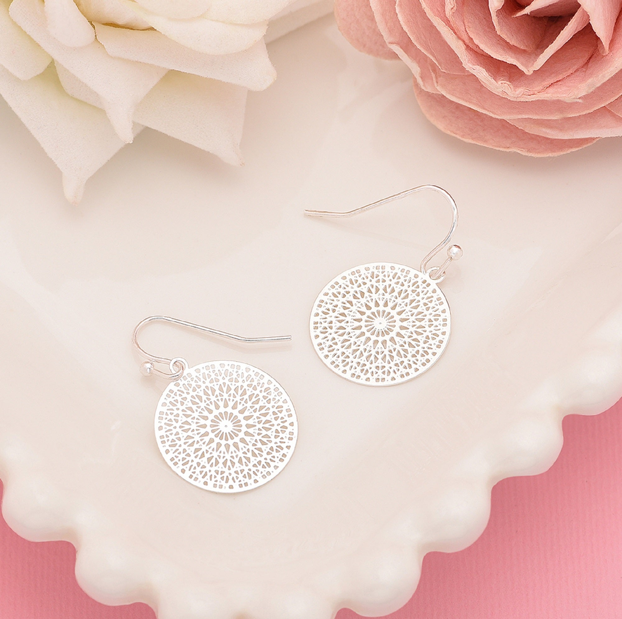 Accessorize London Women's Silver Filigree Short Drop Earring - Accessorize India