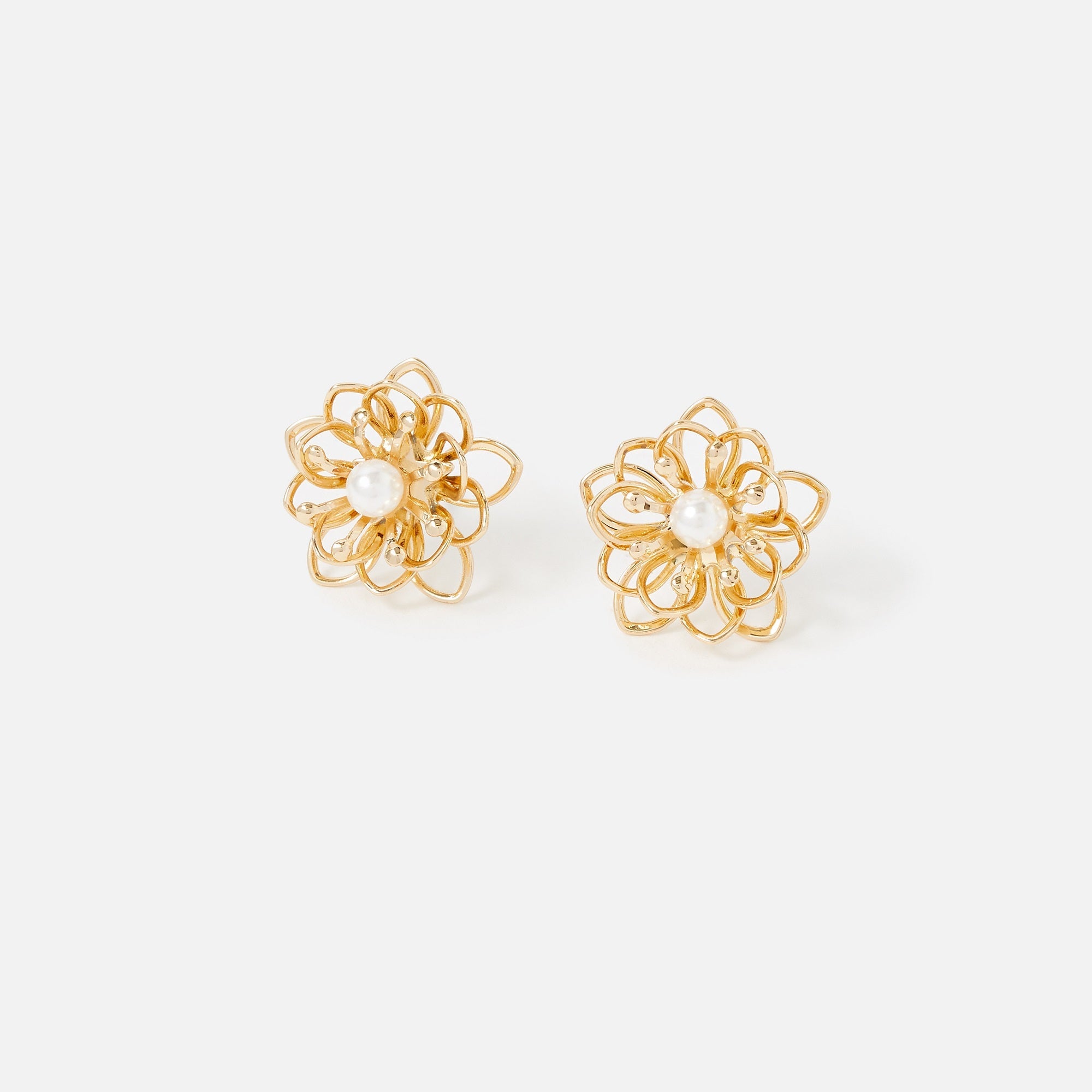 Accessorize London Women's Gold Pearl Flower Wire Stud Earring