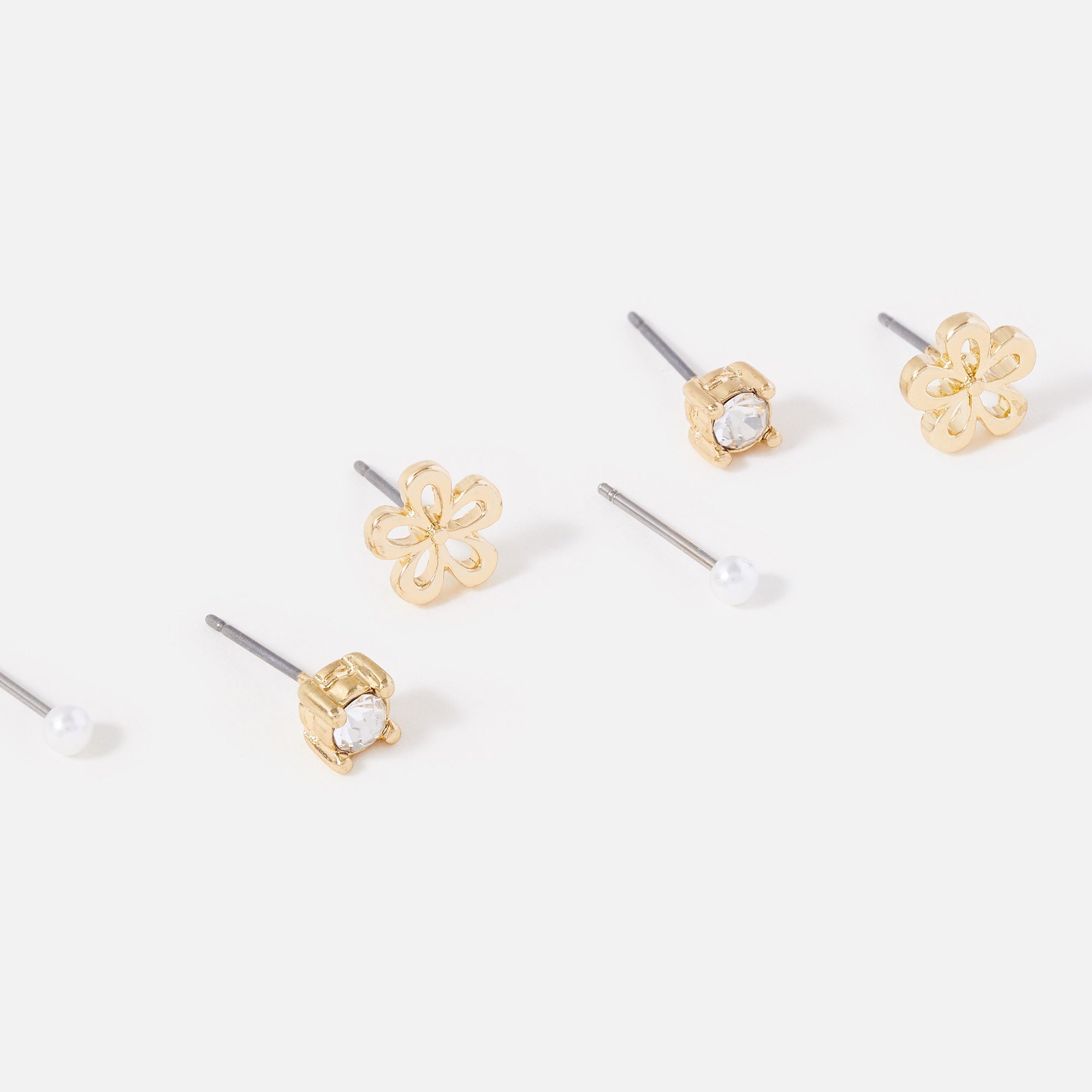Accessorize London Women's Gold 3 X Flower Stud Earring Set