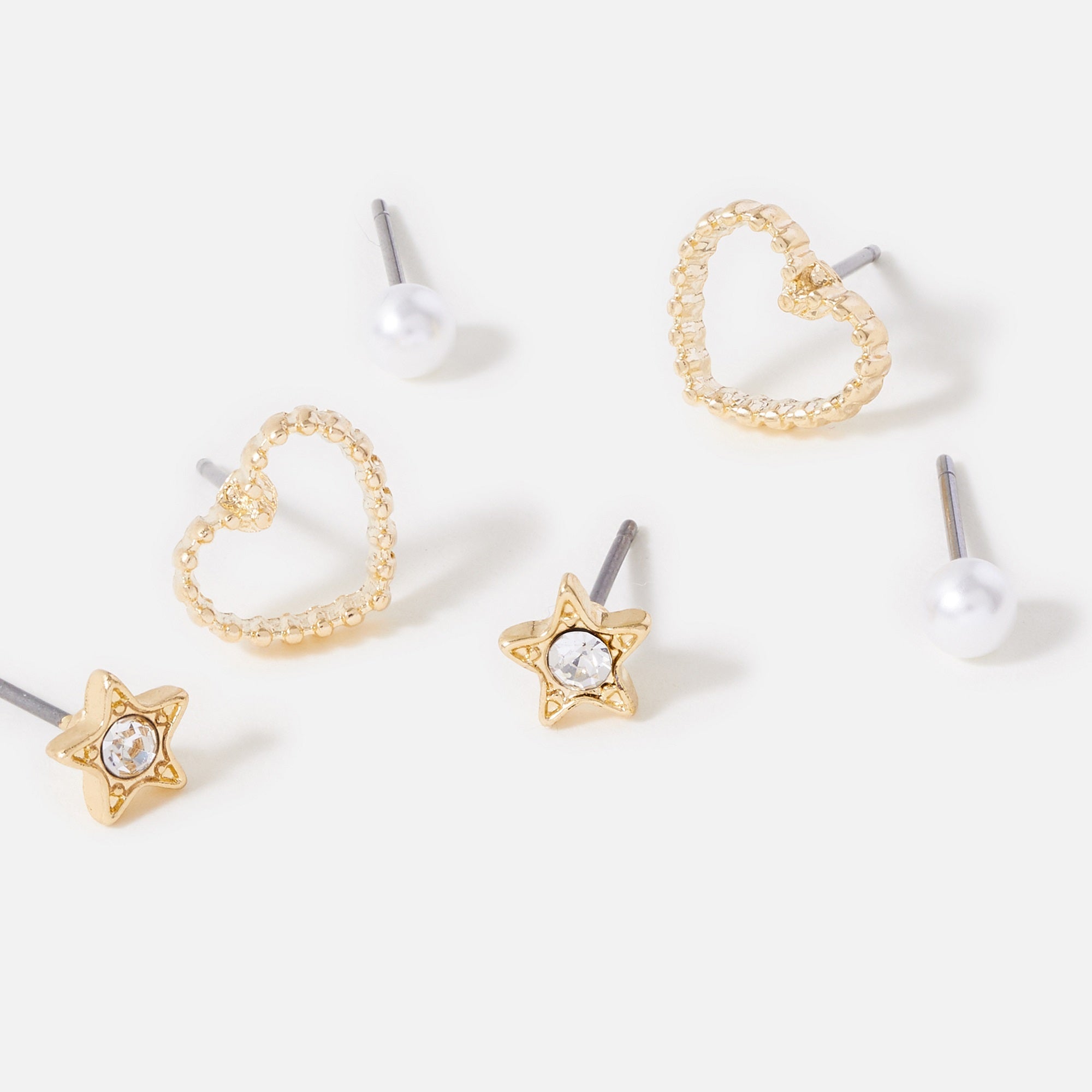 Accessorize London Women's Gld 3X Heart Stud Earring Set