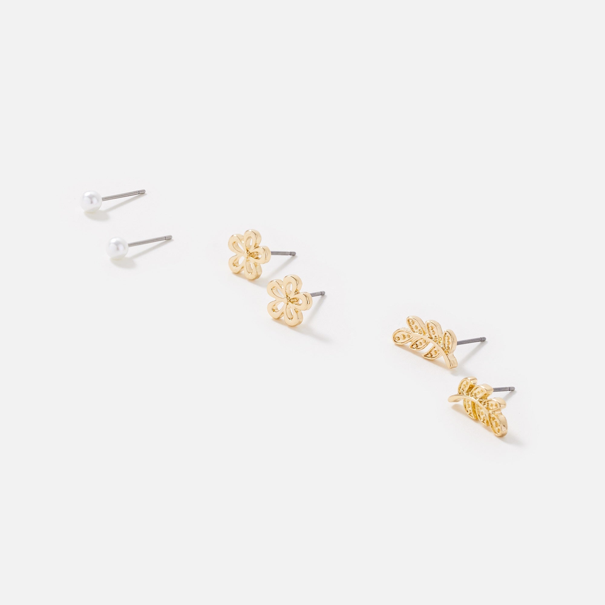 Accessorize London Women's Gold 3X Leaf Flower Stud Earring Set