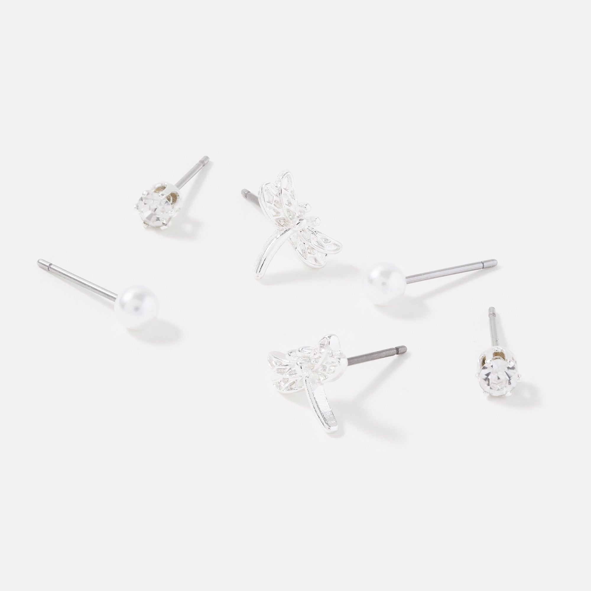 Accessorize London Women's Silver 3 X Dragonfly Stud Earring Set
